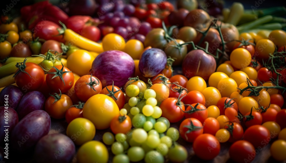 Vibrant homegrown produce an abundance of healthy, juicy vegetables and fruit generated by AI Vibrant homegrown produce an abundance of healthy, juicy vegetables and fruit generated by AI