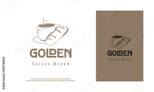 Hand Drawn Coffee and bread coffee logo design vector