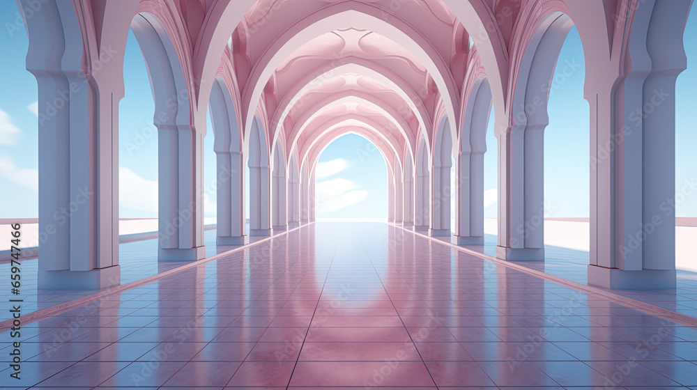 Tranquil Pathways: Exploring Midjourney AI Possibilities in an Empty Hall