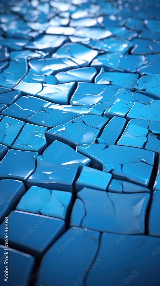 Obraz premium Сracked glossy blue tile floor.