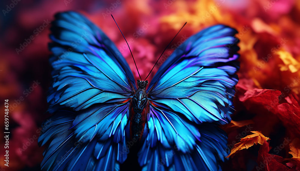 Vibrant butterfly wing displays elegance and beauty in nature colors generated by AI
