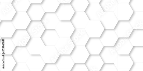  Seamless pattern with hexagons White Hexagonal Background. Computer digital drawing, background with hexagons, abstract background. 3D Futuristic abstract honeycomb mosaic white background.