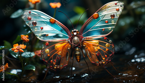 Butterfly wing pattern showcases vibrant colors in nature delicate beauty generated by AI