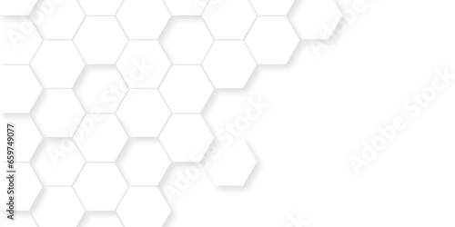  Seamless pattern with hexagons White Hexagonal Background. Computer digital drawing, background with hexagons, abstract background. 3D Futuristic abstract honeycomb mosaic white background.