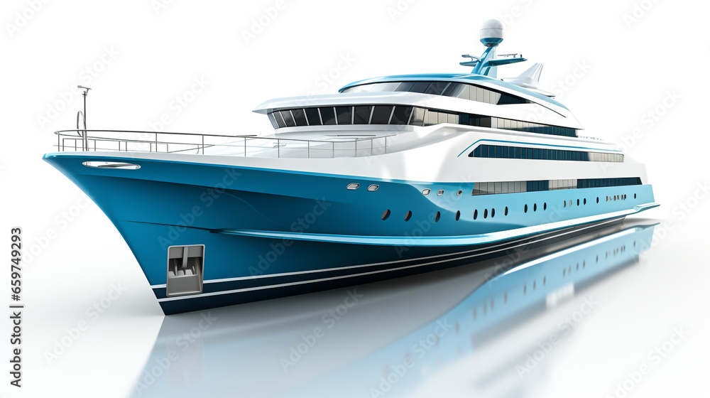 A minimalistic 3D illustration of a passenger ferry boat in water. Isolated on a white background A minimalistic 3D illustration of a passenger ferry boat in water. Isolated on a white background