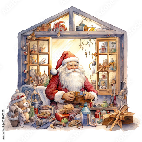 Santa Claus is in the house preparing gifts for children  kid