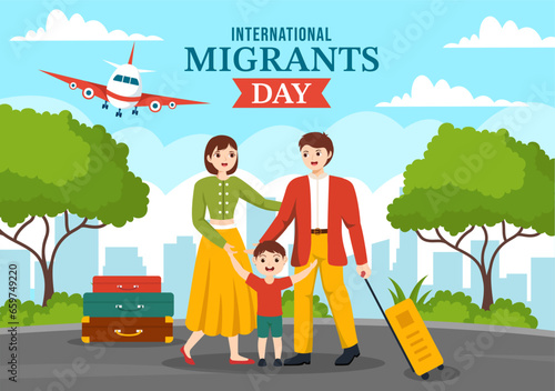 International Migrants Day Vector Illustration on 18 December with Immigration People and Refugee for the Protection of Human Rights in Background