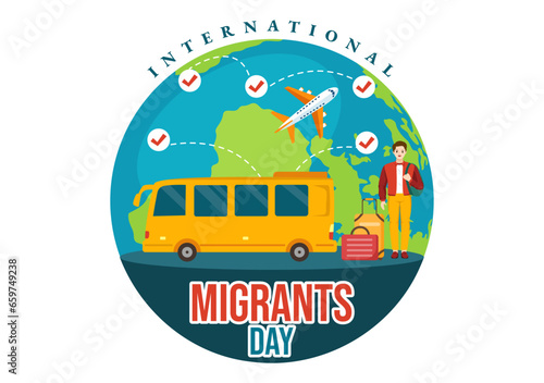 International Migrants Day Vector Illustration on 18 December with Immigration People and Refugee for the Protection of Human Rights in Background