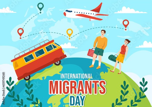 International Migrants Day Vector Illustration on 18 December with Immigration People and Refugee for the Protection of Human Rights in Background