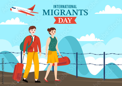 International Migrants Day Vector Illustration on 18 December with Immigration People and Refugee for the Protection of Human Rights in Background