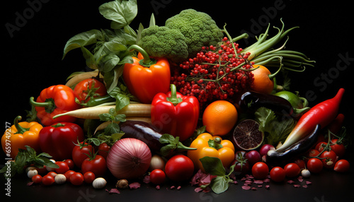 Fresh vegetables and fruits  a healthy collection for a nutritious meal generated by AI