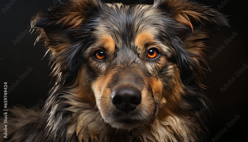 Cute puppy sitting, looking at camera, loyal and fluffy friend generated by AI Cute puppy sitting, looking at camera, loyal and fluffy friend generated by AI
