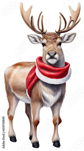 Christmas reindeer isolated on white background. Watercolor illustration.