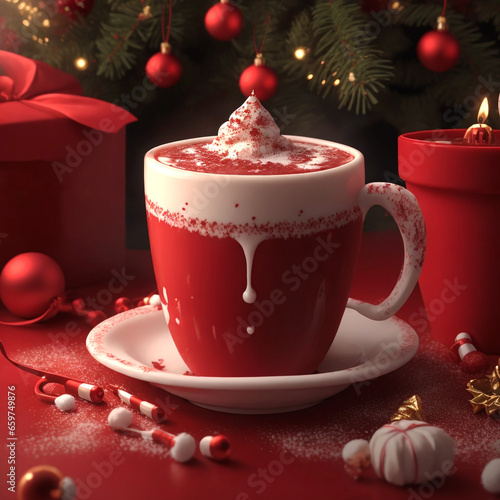 Realistic delicious Christmas coffee with cinnamon and foam, Generative Ai