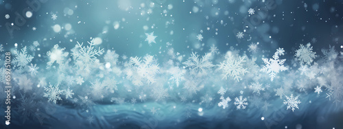 snow background with blue snowflakes on it © ginstudio