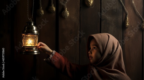 A child and lantern on Eidulfitri photo