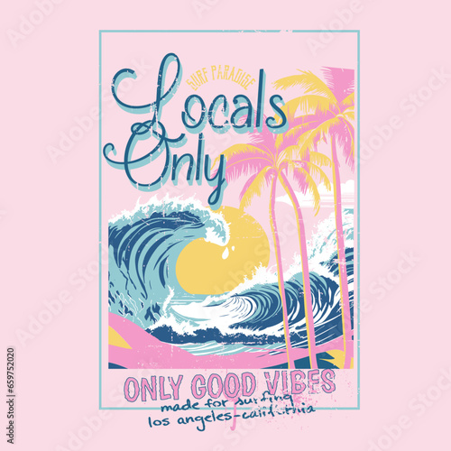 Girls, women's, vector summer beach graphic tee, T-shirt artwork , sweatshirt print , Beach Paradise Print T-shirt Graphics Design, typography slogan on palm trees background for summer fashion print
