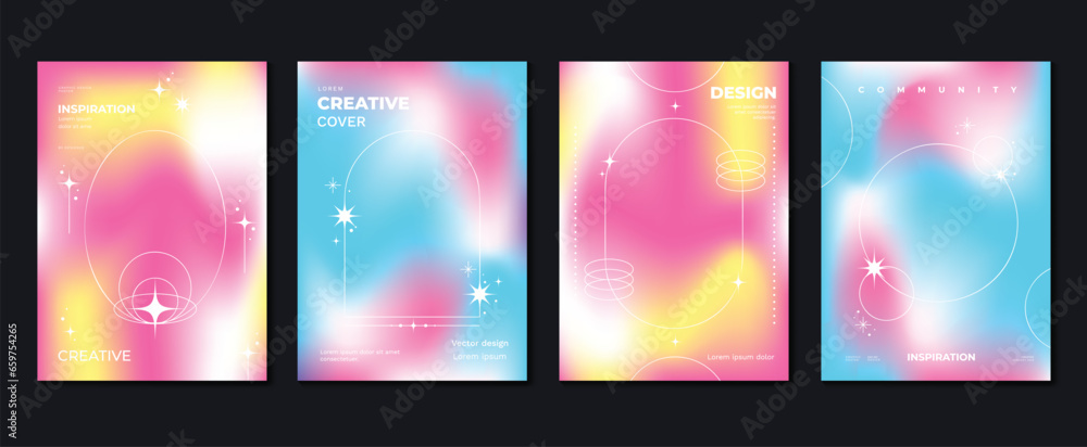 Idol lover posters set. Cute gradient holographic background vector with vibrant color, circle, sparkle, border. Y2k trendy wallpaper design for social media, cards, banner, flyer, brochure. Idol lover posters set. Cute gradient holographic background vector with vibrant color, circle, sparkle, border. Y2k trendy wallpaper design for social media, cards, banner, flyer, brochure.