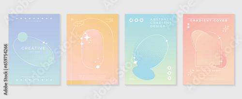 Idol lover posters set. Cute gradient holographic background vector with pastel color, sparkle, border, halftone texture. Y2k trendy wallpaper design for social media, cards, banner, flyer, brochure.