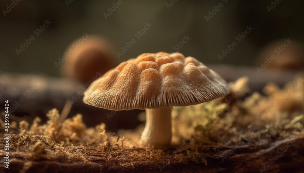 Fresh organic growth Edible mushroom caps in autumn forest meadow generated by AI Fresh organic growth Edible mushroom caps in autumn forest meadow generated by AI