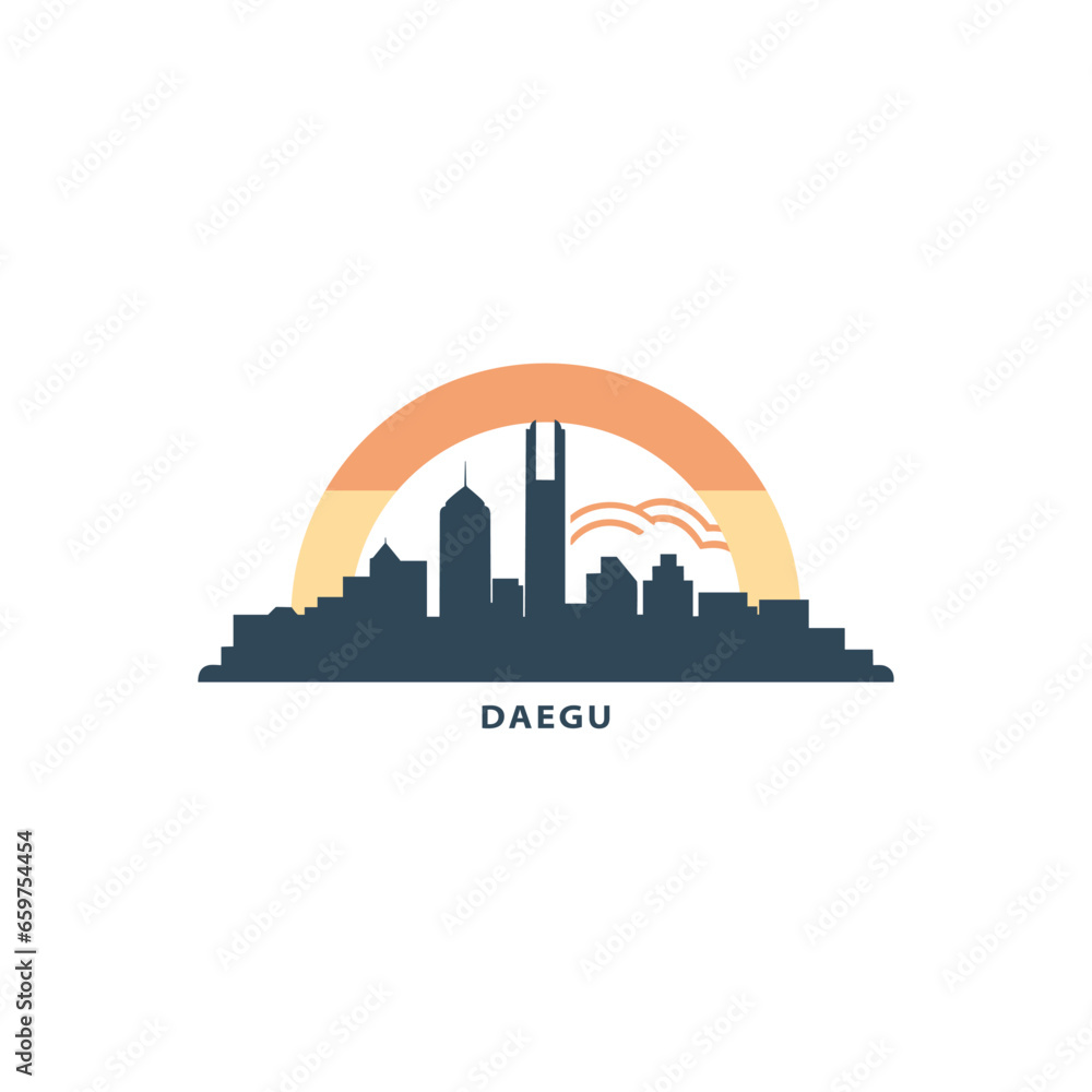 South Korea Daegu cityscape skyline city panorama vector flat modern logo icon. Asian emblem idea with landmarks and building silhouettes. Isolated graphic