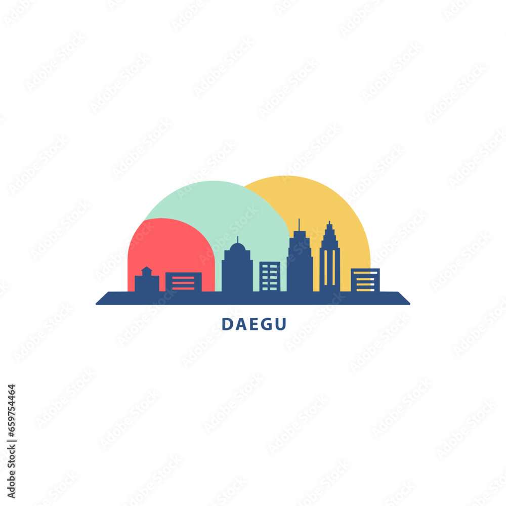 South Korea Daegu cityscape skyline city panorama vector flat modern logo icon. Asian emblem idea with landmarks and building silhouettes. Isolated graphic