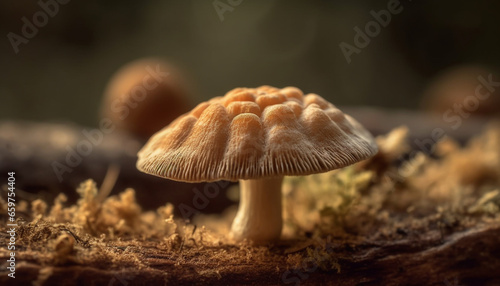 Fresh organic growth Edible mushroom caps in autumn forest meadow generated by AI