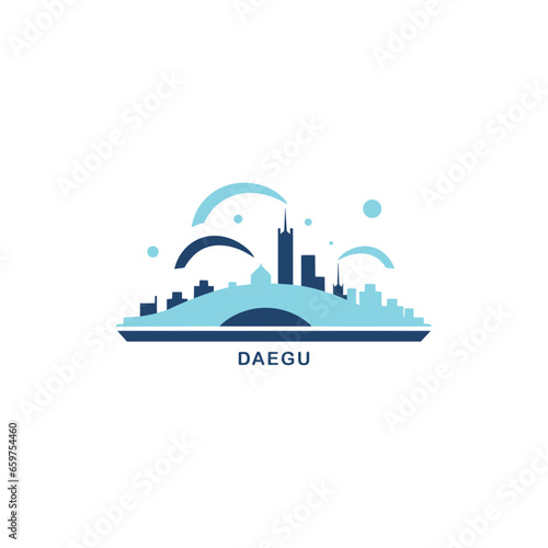 South Korea Daegu cityscape skyline city panorama vector flat modern logo icon. Asian emblem idea with landmarks and building silhouettes. Isolated graphic
