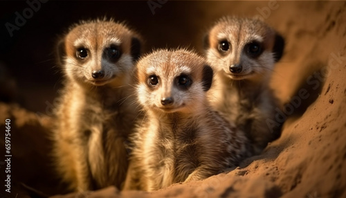 A small group of cute meerkats standing in a row generated by AI