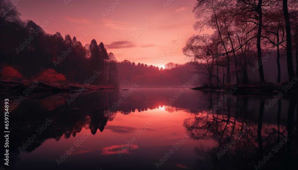A tranquil scene at dusk, reflecting the beauty of nature generated by AI