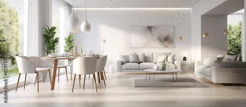 Luxurious white themed studio apartment dining room