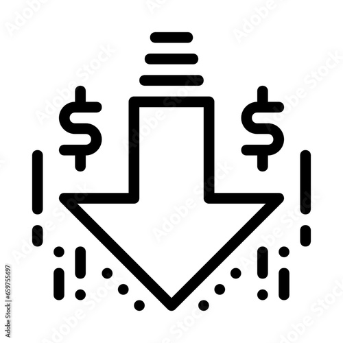 Income icon in outline style represented by a downward arrow