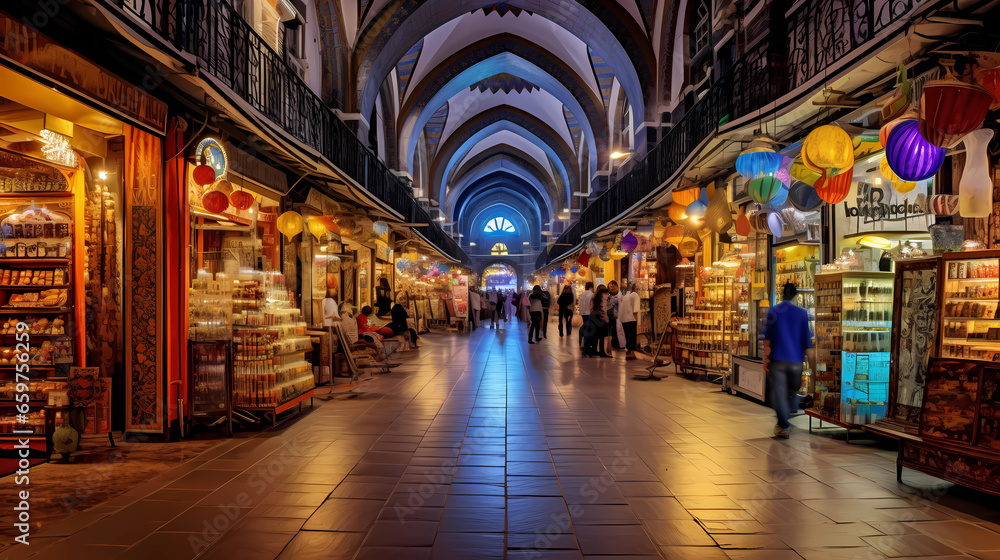 the Grand Bazaar in Istanbul with colorful shops