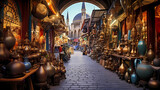 the Grand Bazaar in Istanbul with colorful shops