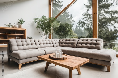 Living room interior with modern sofa or furniture, elegant design inside a contemporary home. © Komkit