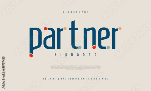 Partner creative modern urban alphabet font. Digital abstract moslem, futuristic, fashion, sport, minimal technology typography. Simple numeric vector illustration