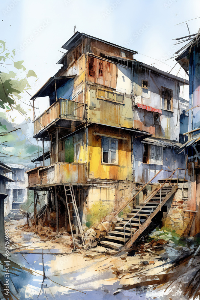 Favelas, hand drawn illustration. Generative art Favelas, hand drawn illustration. Generative art