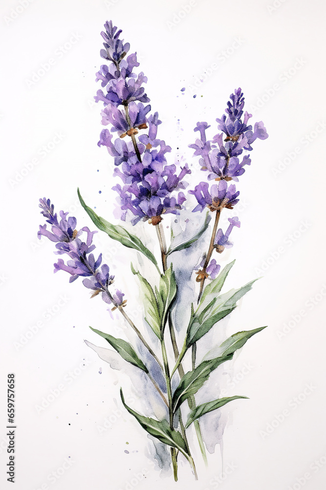Lavender flowers, watercolor illustration isolated on white background Lavender flowers, watercolor illustration isolated on white background
