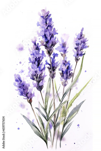 Lavender flowers  watercolor illustration isolated on white background