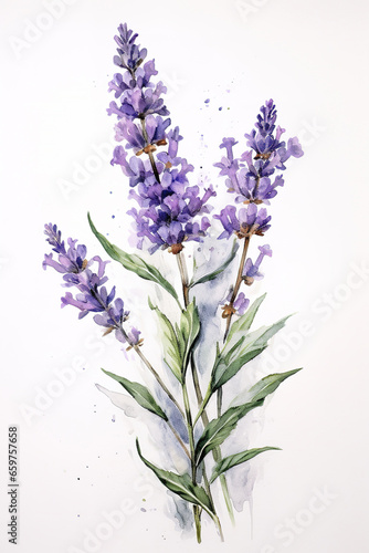 Lavender flowers  watercolor illustration isolated on white background
