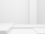 White geometric podium. White room background.