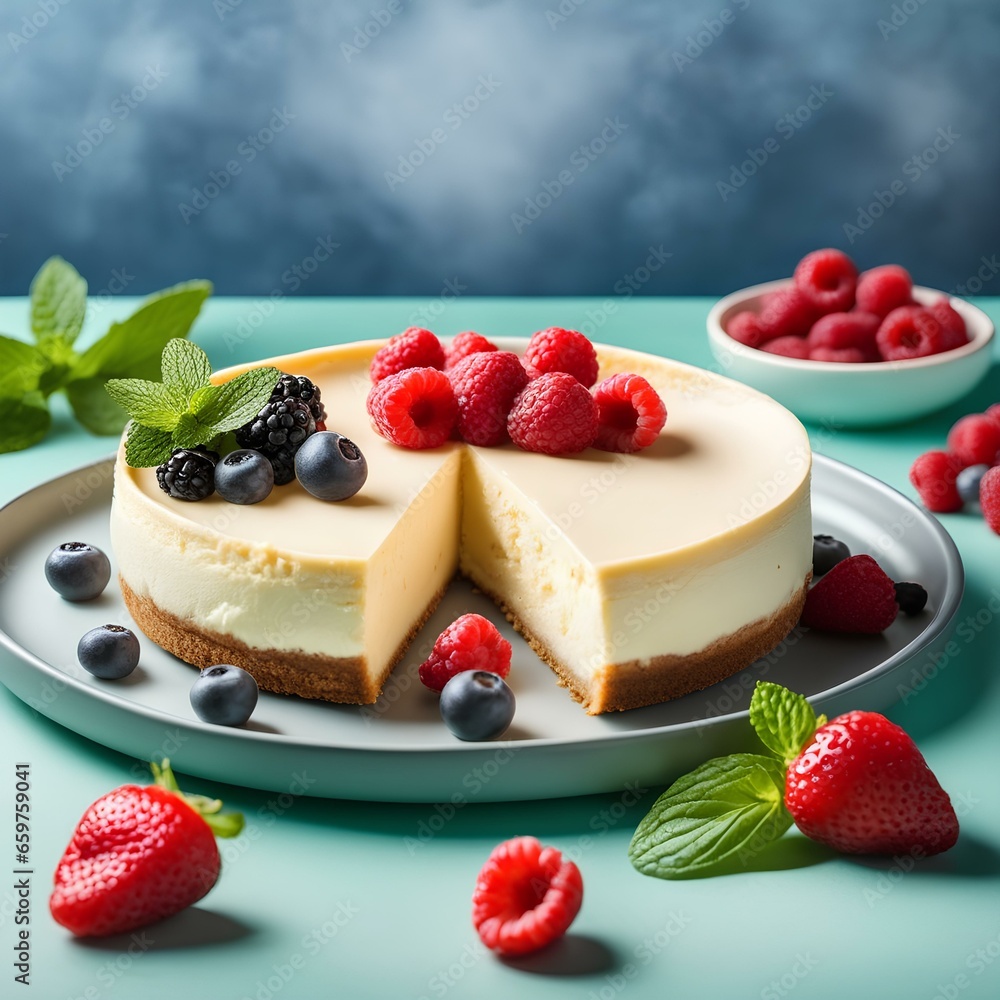 cheesecake served in a stylish modern plate surrounded by fresh berries | cheesecake with berries | cheesecake with berries and mint | cheesecake with strawberries and mint cheesecake served in a stylish modern plate surrounded by fresh berries | cheesecake with berries | cheesecake with berries and mint | cheesecake with strawberries and mint