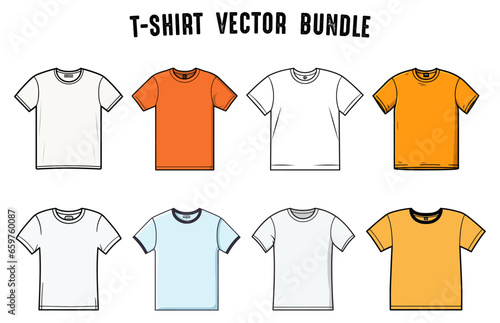 Colored T-shirt vector illustration template, White T-shirt vector drawing isolated on white background