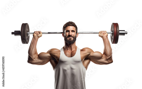 A Man Rigorously Lifting Weights at the Gym for Strength Isolated on Transparent Background PNG.