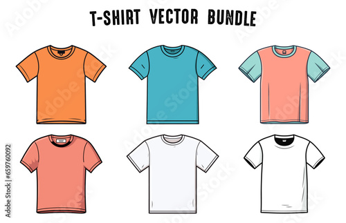 Colored T-shirt vector illustration template, White T-shirt vector drawing isolated on white background