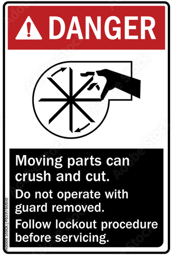Cut and crush hazard warning sign and labels