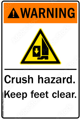 Cut and crush hazard warning sign and labels
