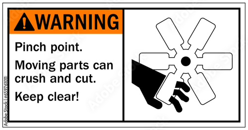 Cut and crush hazard warning sign and labels