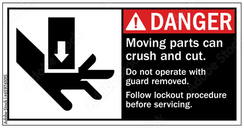 Cut and crush hazard warning sign and labels