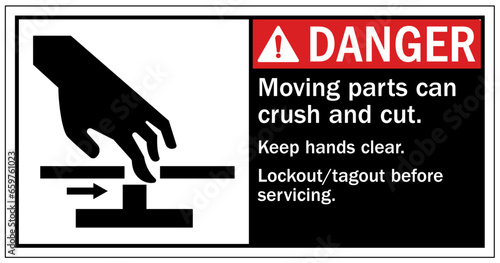Cut and crush hazard warning sign and labels